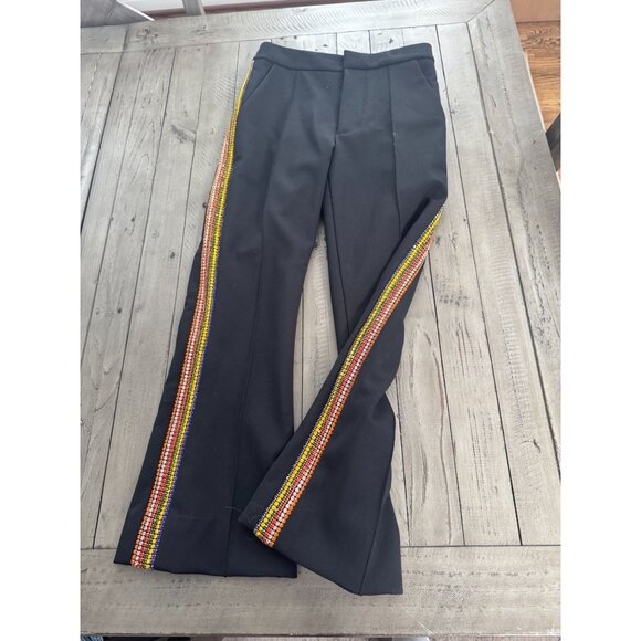 AREA NYC Cropped Crystal Embellished Ponte Flared Pants Trousers Black Size 0 - Picture 4 of 5